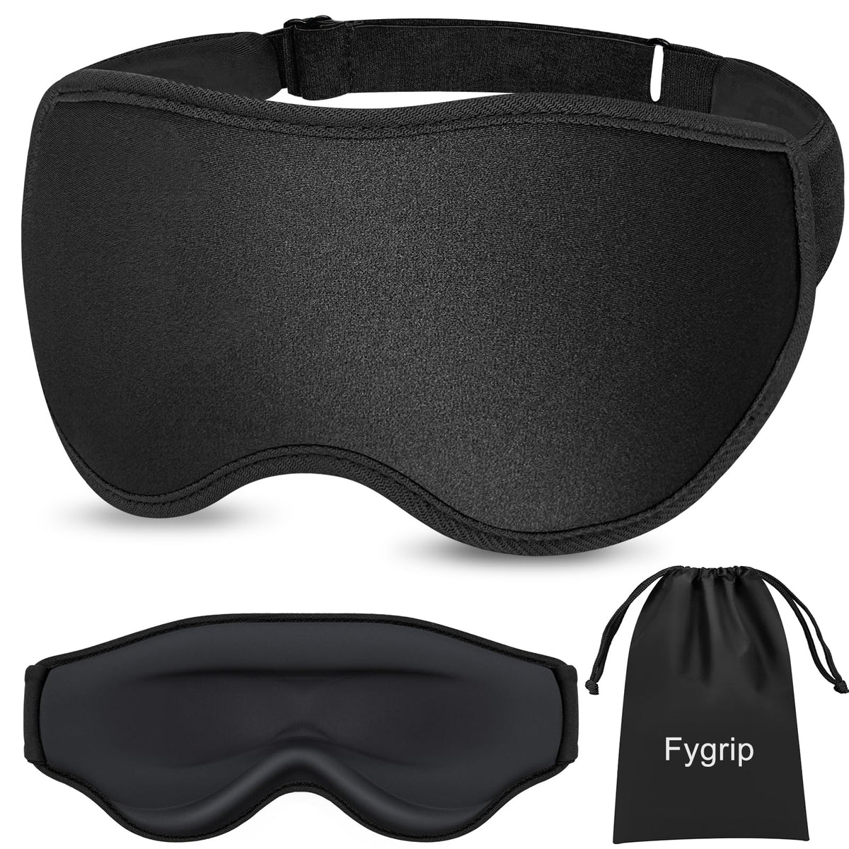 3D Eye Mask Sleep Mask for Men & Women, 100% Pressure-Free & Light Block-Out Eye Mask for Sleep with Easy Adjustable Strap, Night Eye Cover for Travel, Black