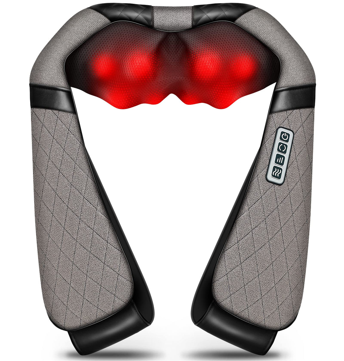 Blue Elf Shiatsu Neck & Back Massager with Heat – 3D Electric Kneading Massage Pillow for Full Body Relaxation (Gray, Home, Office & Car Use)