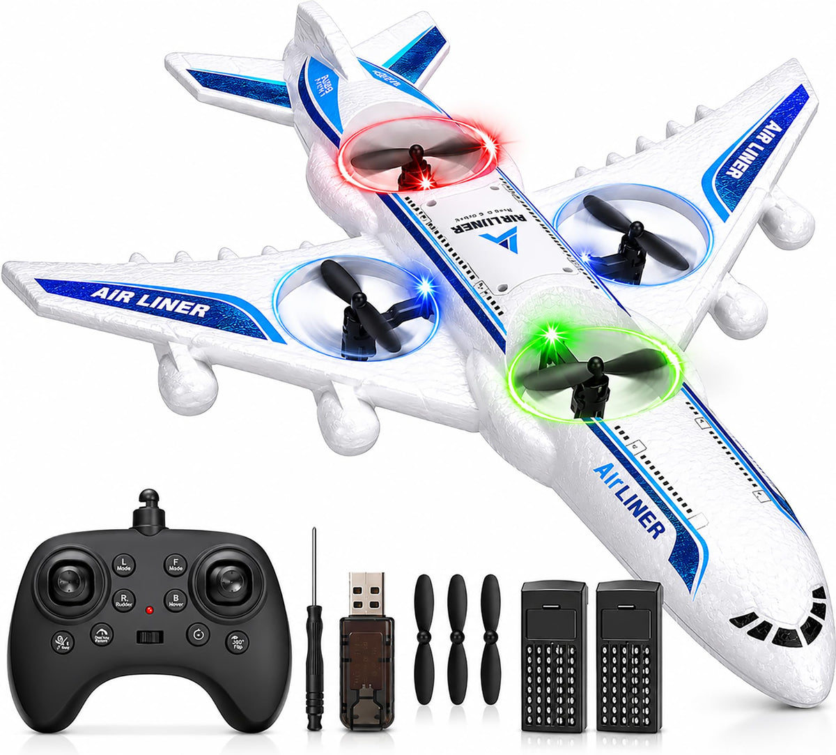 Rc Drone Remote Control Airplane -2.4GHz Foam V17 Jet Fighter Stunt,360° Drop-Resistant Stunt Spin Remote & Light RC Airplane with 2 Batteries for Kids Boys Girls (White)