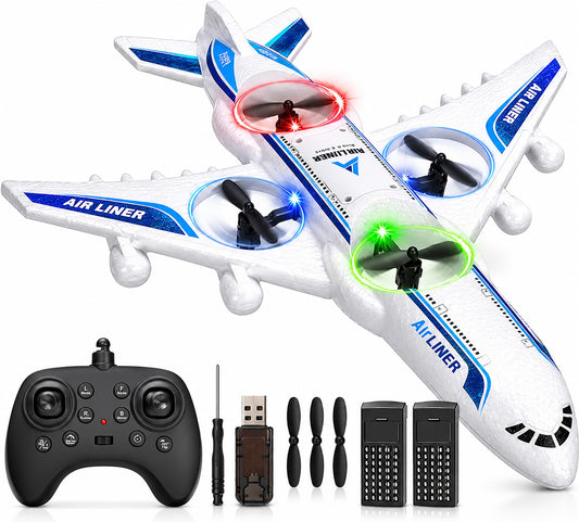 Rc Drone Remote Control Airplane -2.4GHz Foam V17 Jet Fighter Stunt,360° Drop-Resistant Stunt Spin Remote & Light RC Airplane with 2 Batteries for Kids Boys Girls (White)
