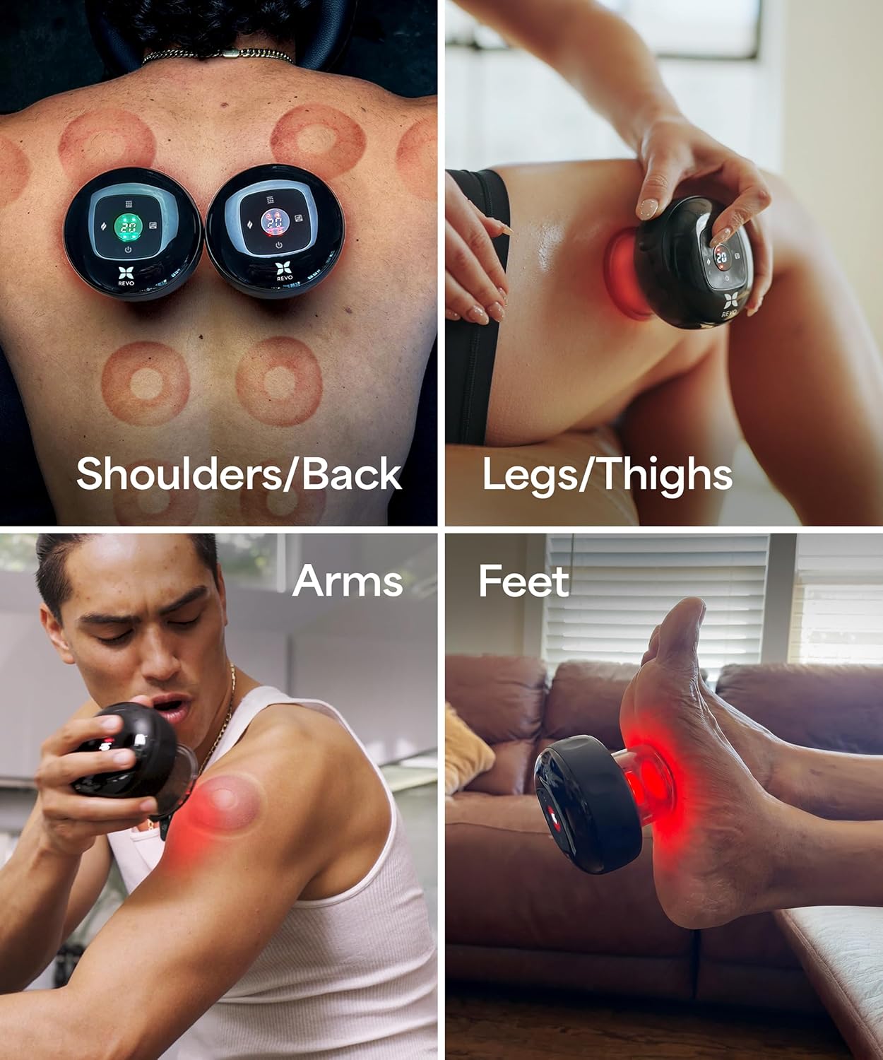 REVO The Original 4-in-1 Smart Cupping Therapy Massager, Red Light Therapy for Targeted Pain Relief, Knots, Aches, Muscle Soreness, Circulation & Tighter Skin, Portable Cupping Kit
