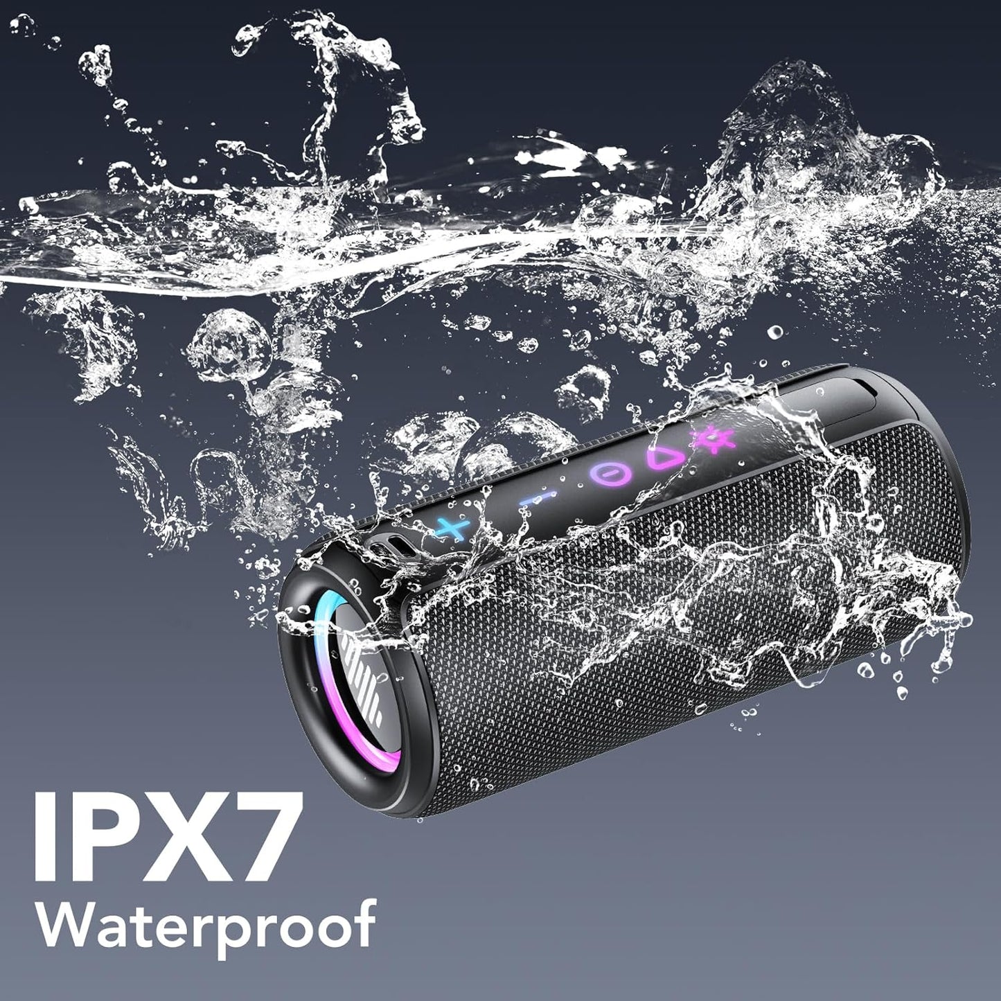 TIMU Portable Bluetooth Speaker, 25W Super Loud Wireless Speaker: Boost Bass 3.0, Bluetooth 5.4, 30H Playtime, 8 RGB Modes, IPX7 Waterproof, TWS Pairing, for Outdoor/Home/Party, Gift Ideas（Black）