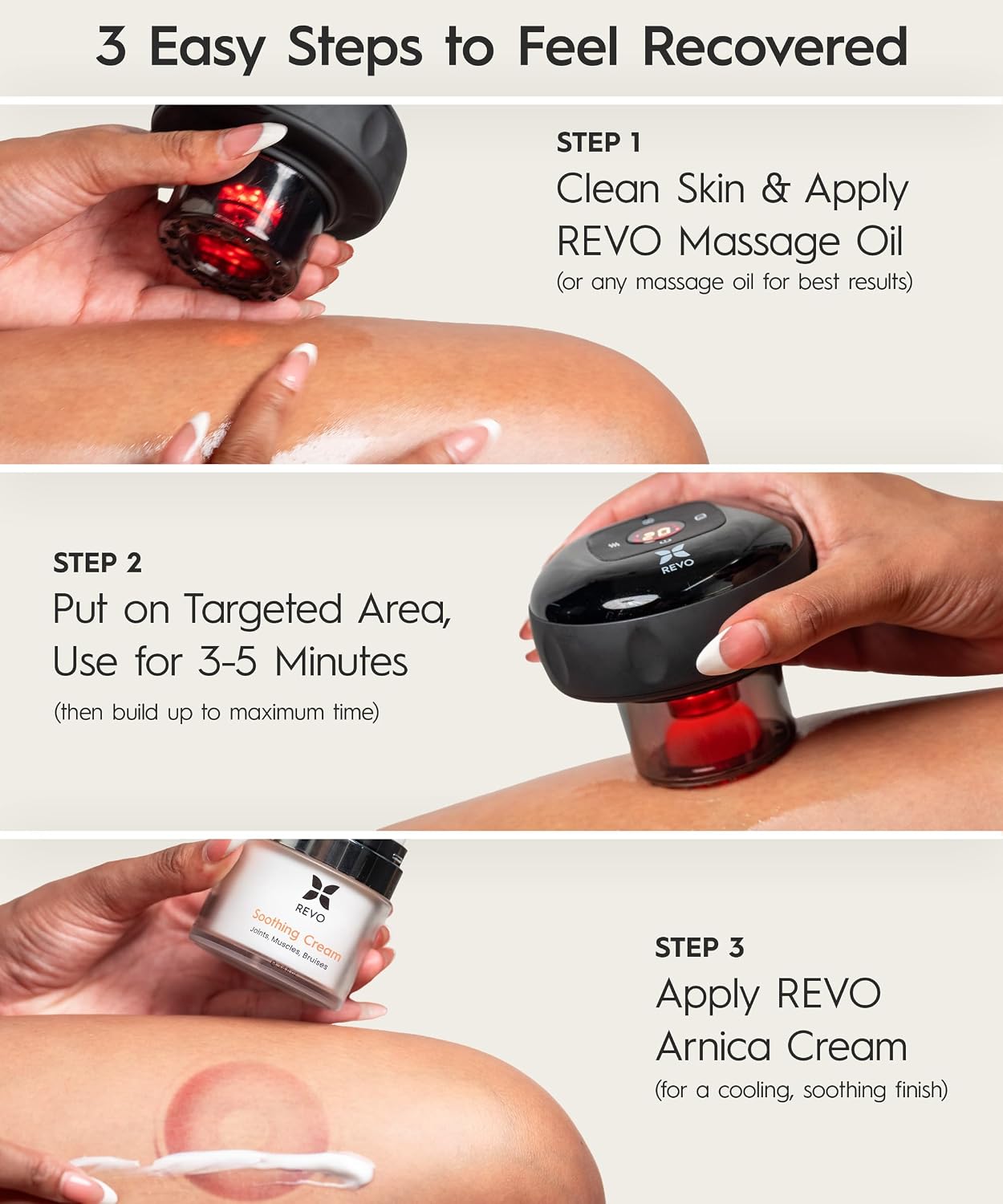 REVO The Original 4-in-1 Smart Cupping Therapy Massager, Red Light Therapy for Targeted Pain Relief, Knots, Aches, Muscle Soreness, Circulation & Tighter Skin, Portable Cupping Kit