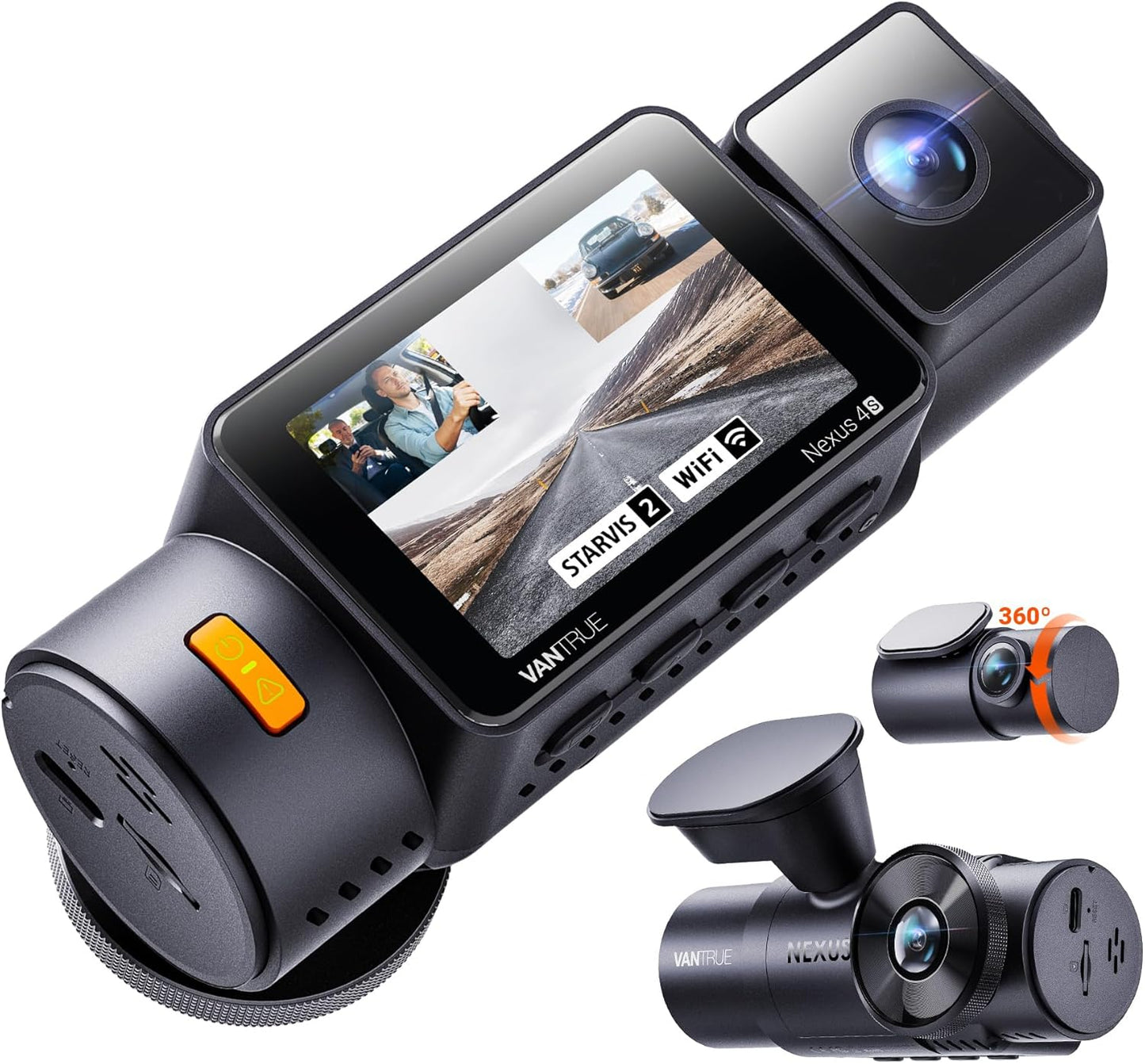 Vantrue New N4S 3 Channel Dash Cam, Front Rear Inside 2.7K+1440P+1440P Dashcam for Cars, Front and Rear Dual Channel, PlatePix™ Tech, STARVIS 2 Night Vision, Parking Mode, Wi-Fi, Support 1TB (RC18)