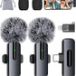 Wireless Mini Microphone for iPhone - 2 Pack Lavalier Microphone for Video Recording, 2 In 1 Noise Reduction Lapel Mic for Ipad, Android,Clip-on Mini Mic with USB-C for Content Creators Podcast