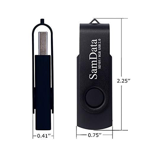 8GB USB Flash Drive – Swivel Thumb Drive with LED Light, USB 2.0, Black