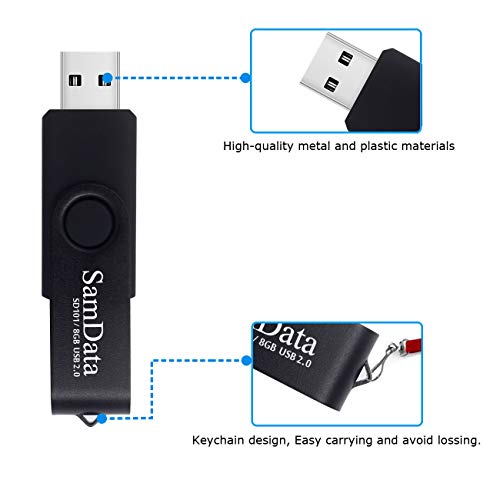 8GB USB Flash Drive – Swivel Thumb Drive with LED Light, USB 2.0, Black