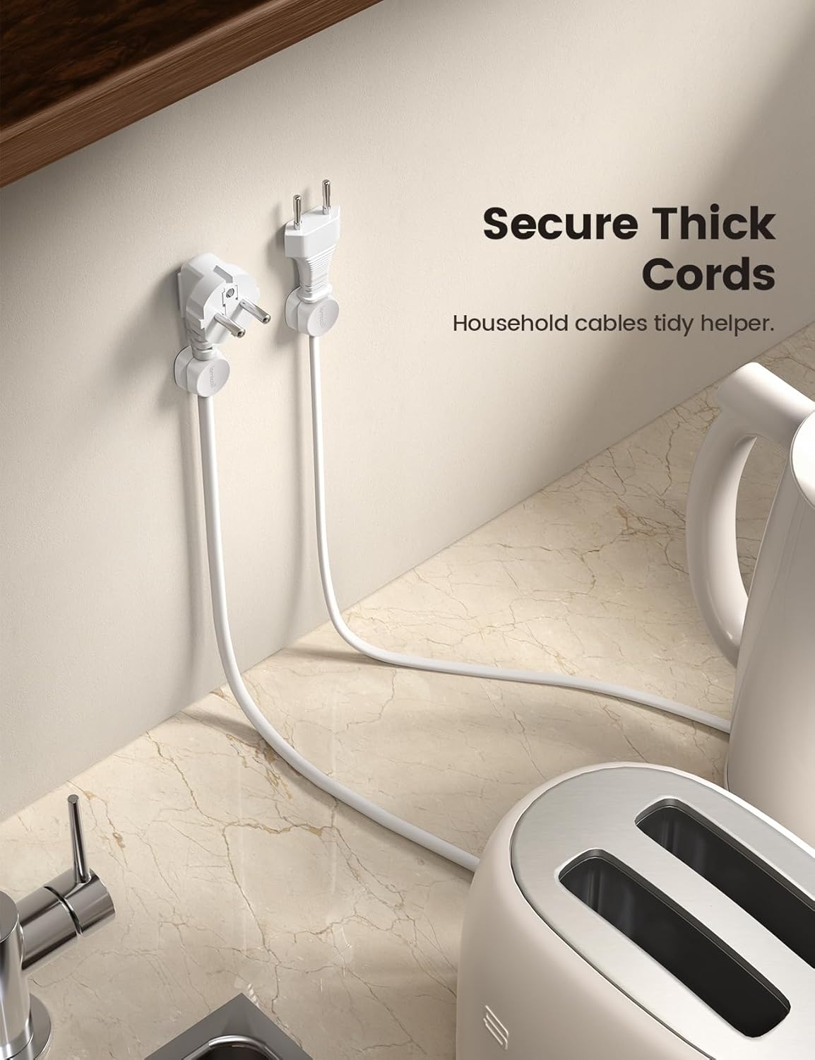 8Pack Cord Organizer, 1s Lock, Spring Cable Management Clips - Lamicall Desk Cord Holder, Adhesive Cute Round Cable Clip (White)