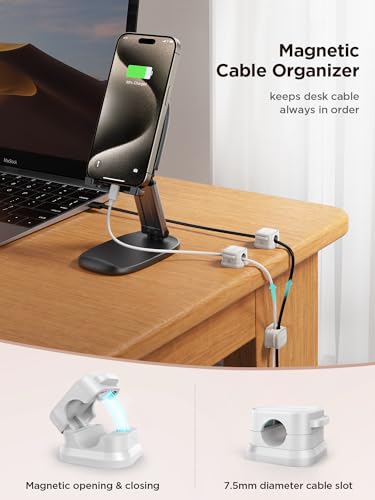 9 Pack Magnetic Cable Clips, Cable Smooth Adjustable, Cord Holder, Under Desk Cable Management, JOYROOM Adhesive Wire Holder Keeper Organizer