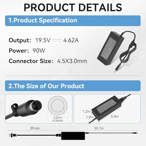 90W AC Adapter for Dell Optiplex Micro 9020 7050 7010 7020 7040 3050 7060 5050 5060 7070 Micro Desktop Power Supply-for Dell Optiplex Micro PC