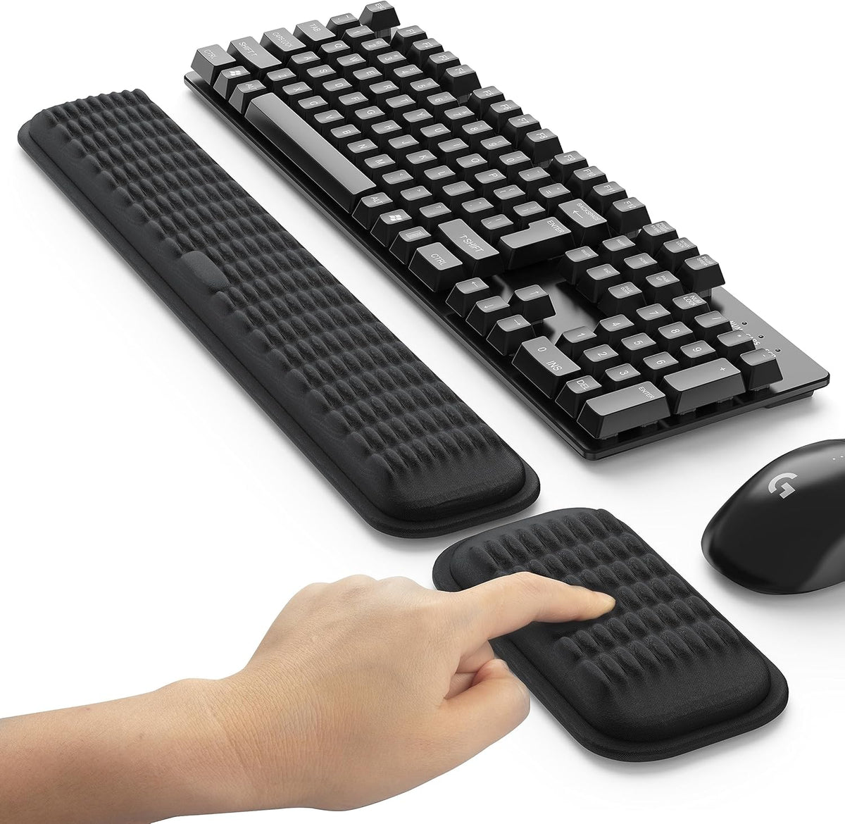 MEKASS Ergonomic Keyboard and Mouse Wrist Rest Set, Soft Memory Foam Support with Non-Slip Silicone Base for Office, Work & Gaming – Classic Black