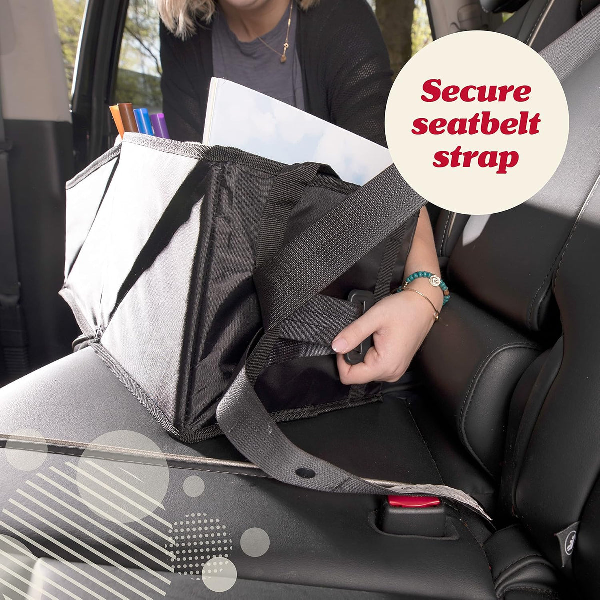 Lusso Gear Car Seat Organizer - Built-In Car Cup Holders & Mesh Pockets - Foldable Back Seat Organizer with Handles - Kids Road Trip Essentials - 9 Compartments, Black Oxford