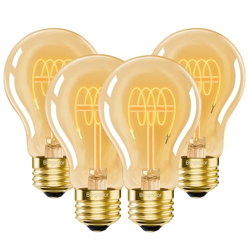 A19 Vintage LED Edison Light Bulbs 40 Watt, 4-Pack Dimmable A19 4W 2200K Amber Warm Light Bulbs, E26 Base, 4W Equal 40 Watt Incandescent Bulbs
