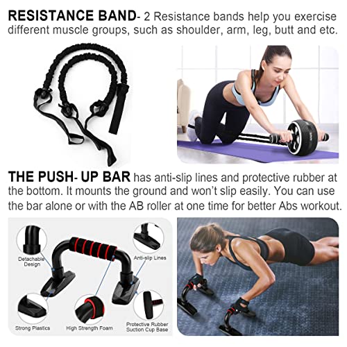 Ab Roller Wheel, 10-In-1 Ab Exercise Wheels Kit with Resistance Bands, Knee Mat, Jump Rope, Push-Up Bar - Home Gym Equipment