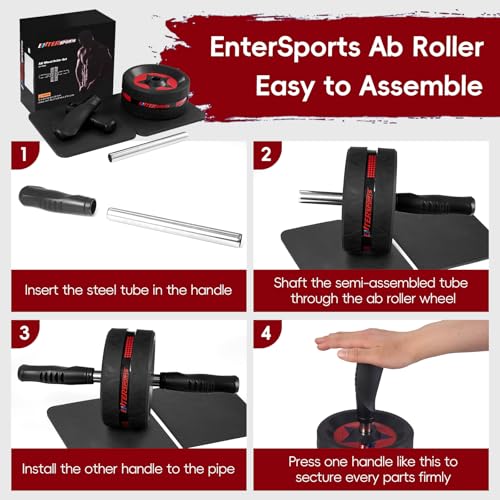 Ab Roller Wheel for Abs Workout - Abdominal Exercise Equipment with 2 Knee Pads for Home Gym, Core Strength Training, Fitness Equipment