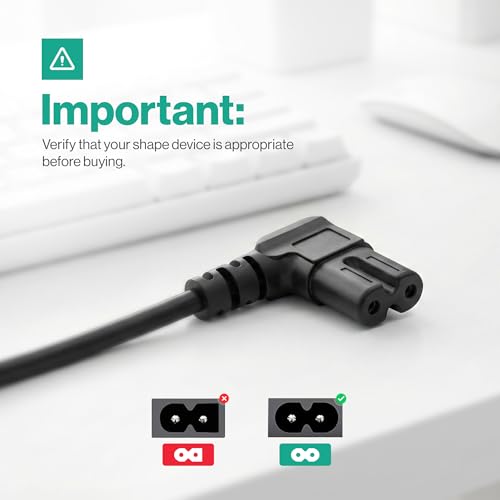 AC 90 Degree Right Angle 2 Prong TV Power Cord Replacement 5ft L Shaped Angled IEC C7 TV Cable for Samsung, LG, TCL, Hisense, Sony, Vizio, Insignia
