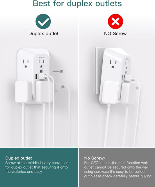 Addtam Surge Protector Outlet Extender, 6-Outlet Splitter with 4 USB Wall Charger(2 USB-C Ports), Multi Plug Wall Outlet 1800J Power Strip