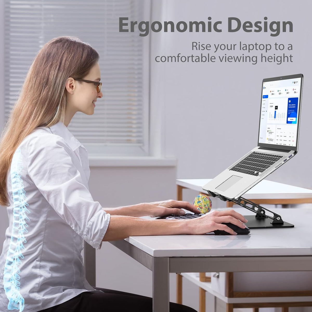 Adjustable Laptop Stand for Desk, Metal Foldable Laptop Riser Holder, Portable Desktop Book Stands, Ventilated Cooling Computer Notebook Stand