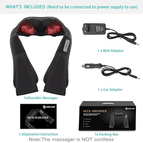 AERLANG Shiatsu Back and Neck Massager, Back Massager Deep Tissue Kneading Neck and Shoulder Massage with Heat
