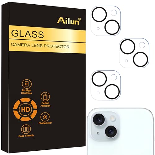 Ailun 3 Pack Camera Lens Protector for iPhone 15 / iPhone 14 & iPhone 15 Plus/iPhone 14 Plus, Tempered Glass, 9H Hardness, Ultra HD, Anti-Scratch