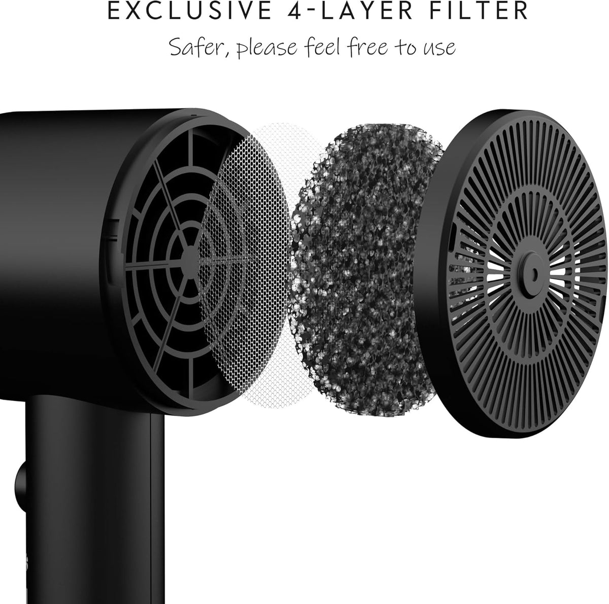 AINA Hair Dryer with Diffuser, Blow Dryer for Women - Advanced Ionic Technology, Ceramic Coating - Cold Shot Features Turbo Heat (Vader Black)