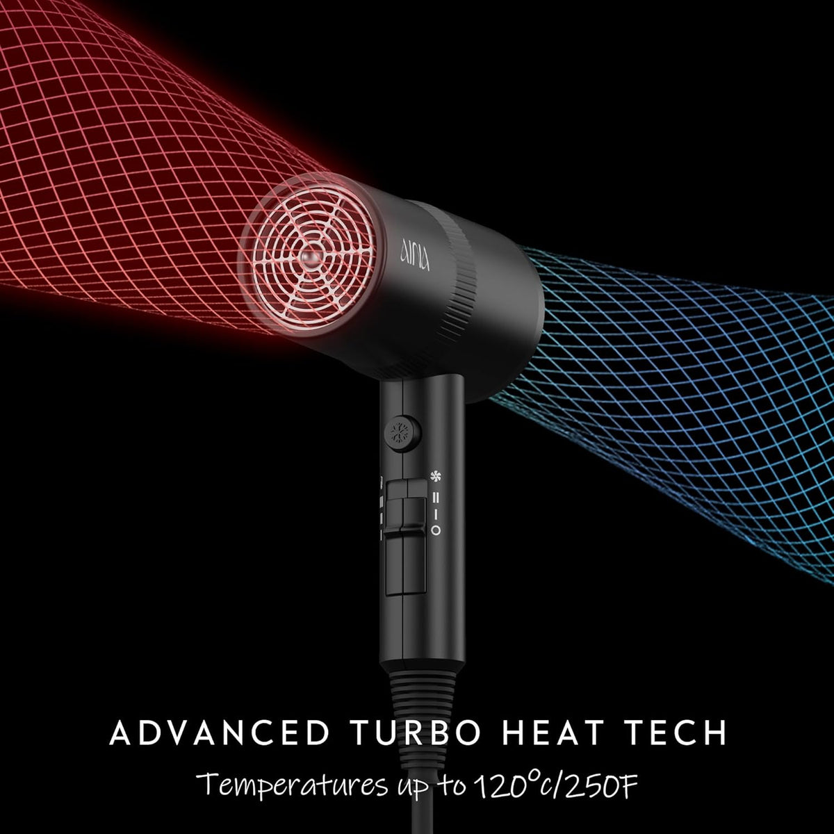 AINA Hair Dryer with Diffuser, Blow Dryer for Women - Advanced Ionic Technology, Ceramic Coating - Cold Shot Features Turbo Heat (Vader Black)