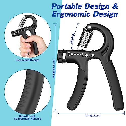 AIXPI Grip Strength Trainer, Hand Grip Exerciser Strengthener with Adjustable Resistance 11-132 Lbs (5-60kg), Forearm Strengthener
