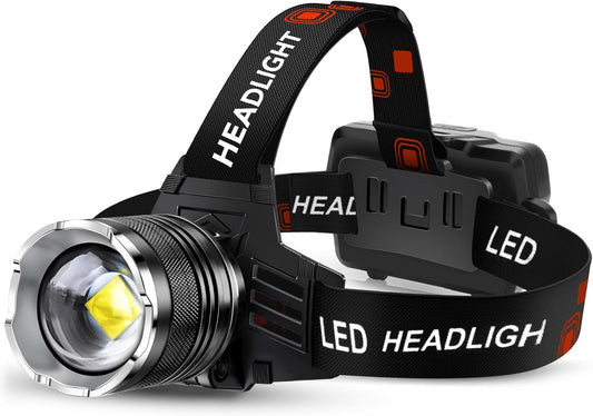 AKNEAR LED Rechargeable Headlamp 99000 High Lumens, 95 Hours Endurance Head Lamp with Zoomable & 12 Modes & IPX7 Waterproof & 125° Adjustable