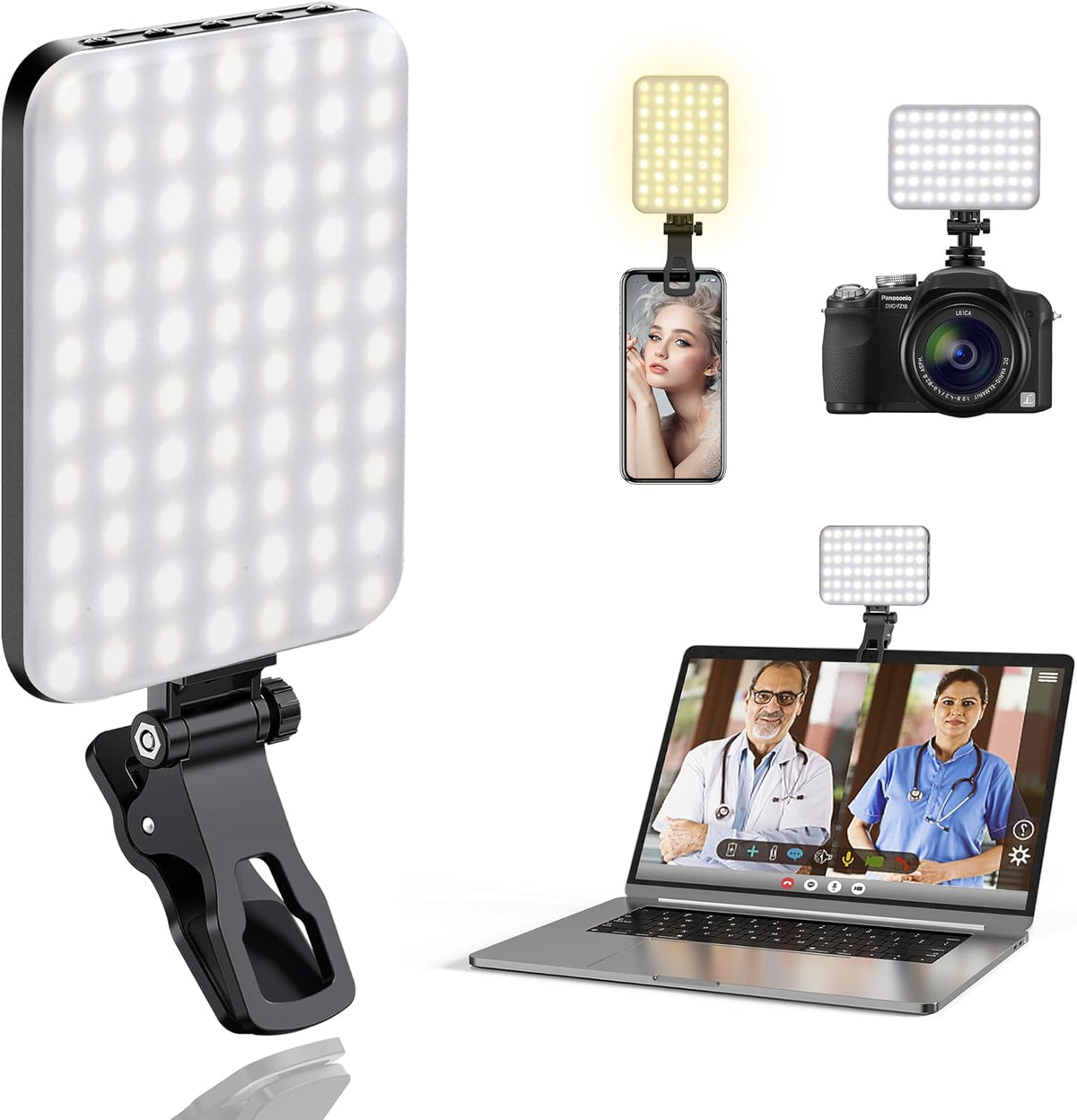 ALTSON 60 LED Portable Selfie Light Video Conference Lighting with Clip & Camera Tripod Adapter Rechargeable 2200mAh CRI 97