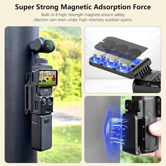 AMAZEAR Magnetic Mount Stand Compatible with DJI Osmo Pocket 3, Upgraded Pocket3 Accessories Adapter Clamp Magnet Suction Case Holder (Black)