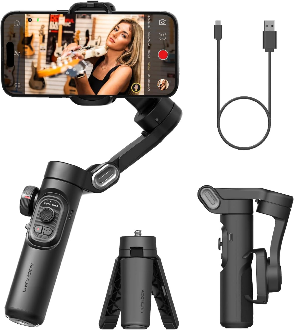 AOCHUAN Phone Gimbal Stabilizer 3-Axis Smartphone Foldable Handheld Gimbal for iPhone with Focus Wheel TikTok YouTube Vlog Stabilizer