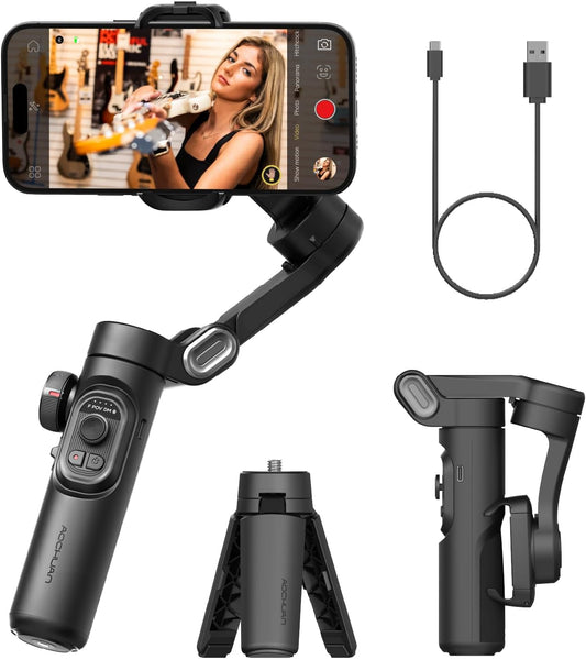 AOCHUAN Phone Gimbal Stabilizer 3-Axis Smartphone Foldable Handheld Gimbal for iPhone with Focus Wheel TikTok YouTube Vlog Stabilizer