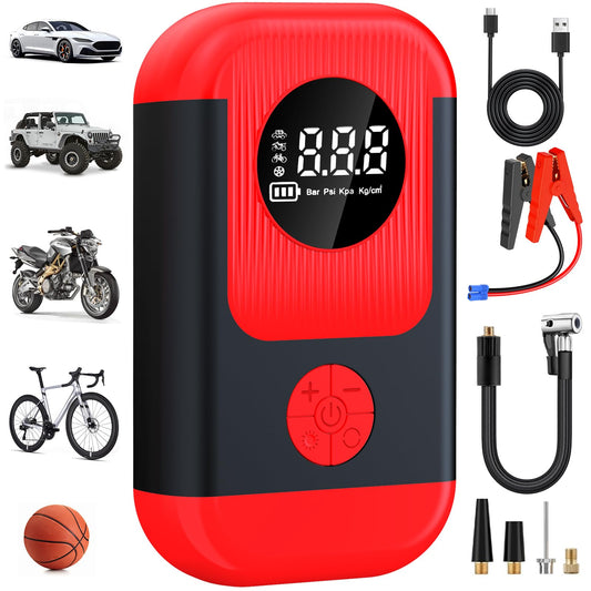 ApexNexus Tire Inflator Portable Air Compressor & Car Jump Starter, Cordless Air Pump with LED Light & Pressure Gauge for Auto, Motorcycles, Bikes
