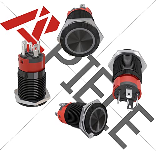APIELE 16mm Latching Push Button Switch 12V DC On Off Black Shell with LED Angel Eye Head for 0.63" Mounting Hole (Blue/Black Shell)
