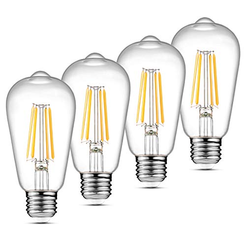 Ascher Vintage LED Edison Bulbs, 6W, Equivalent 60W, Non-Dimmable, High Brightness Warm White 2700K, ST58 Antique LED Filament Bulbs (Pack of 4)