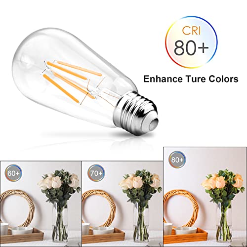 Ascher Vintage LED Edison Bulbs, 6W, Equivalent 60W, Non-Dimmable, High Brightness Warm White 2700K, ST58 Antique LED Filament Bulbs (Pack of 4)