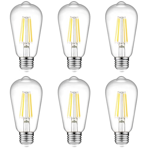 Ascher Vintage LED Edison Bulbs, 6W, Equivalent 60W, Non-Dimmable, High Brightness Cool White 4000K, ST58 Antique LED Filament Bulbs (Pack of 6)