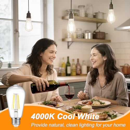 Ascher Vintage LED Edison Bulbs, 6W, Equivalent 60W, Non-Dimmable, High Brightness Cool White 4000K, ST58 Antique LED Filament Bulbs (Pack of 6)