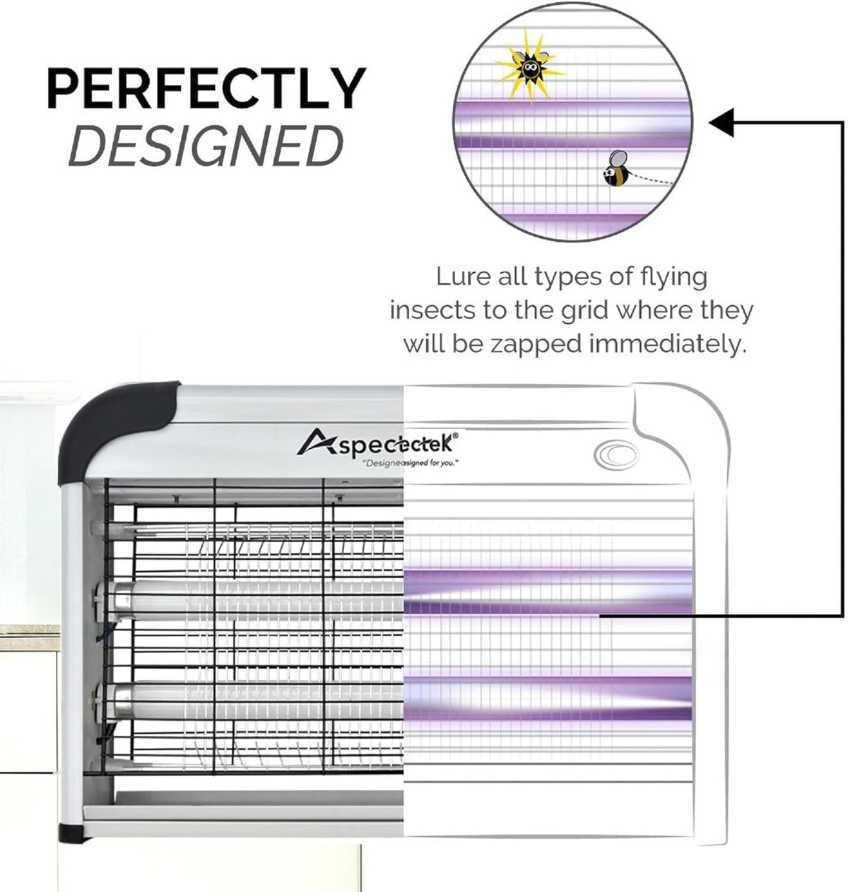 ASPECTEK Insect Killer, Bug Zapper, Powerful 20W Electronic Indoor Fly Zapper for Mosquito, Fungus Gnat, Asian Beetle, Moth, Flying Pests - Indoor Use