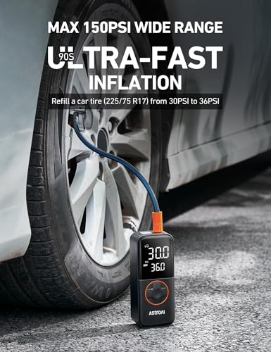AstroAI L4 Tire Inflator Portable Air Compressor, 150PSI Portable Air Pump for Car Tires with Pressure Gauge LED Light