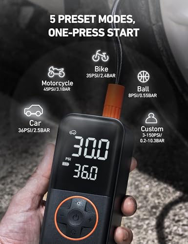 AstroAI L4 Tire Inflator Portable Air Compressor, 150PSI Portable Air Pump for Car Tires with Pressure Gauge LED Light