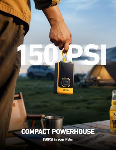 AstroAI L7 Air Tire Inflator Portable Air Compressor, 150PSI Electric Cordless Car Pump with Fast 1-min Inflation, Auto Shutoff, LED Light (Yellow)