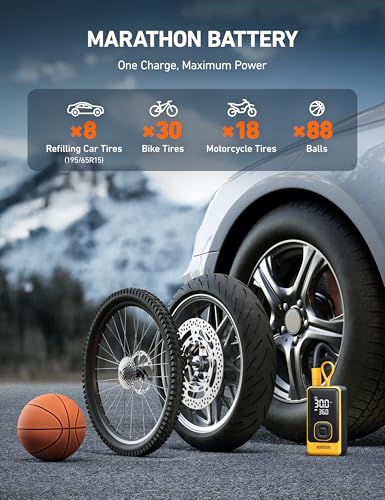 AstroAI L7 Air Tire Inflator Portable Air Compressor, 150PSI Electric Cordless Car Pump with Fast 1-min Inflation, Auto Shutoff, LED Light (Yellow)