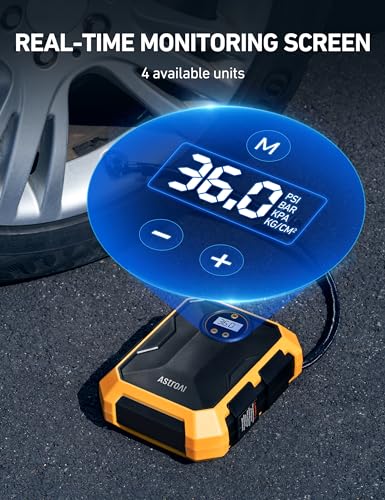 AstroAI Tire Inflator Air Compressor 12V DC Portable Air Compressor Car Accessories Auto Tire Pump 100PSI with LED Light Digital Air Pump