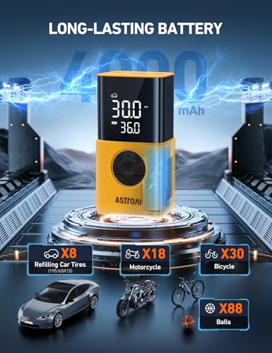 AstroAI Tire Inflator L7S Portable Air Compressor Cordless Bike Air Pump with Digital Dual Values Display, 150 PSI Car Tires Pump