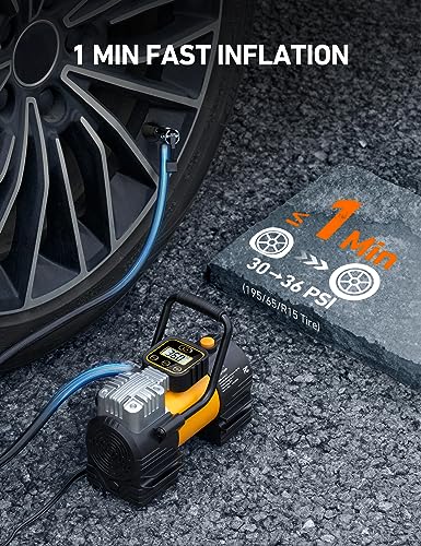 AstroAI Tire Inflator Portable Air Compressor (Up to 150 PSI) Tire Pump for Car 12V DC Digital Air Pump with 12 LEDs Super Bright Light for Bicycle
