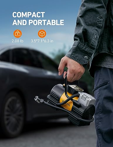 AstroAI Tire Inflator Portable Air Compressor (Up to 150 PSI) Tire Pump for Car 12V DC Digital Air Pump with 12 LEDs Super Bright Light for Bicycle