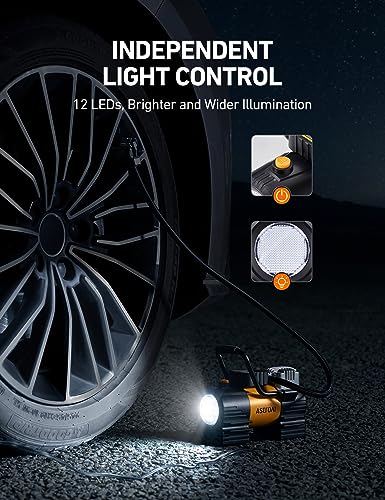 AstroAI Tire Inflator Portable Air Compressor (Up to 150 PSI) Tire Pump for Car 12V DC Digital Air Pump with 12 LEDs Super Bright Light for Bicycle