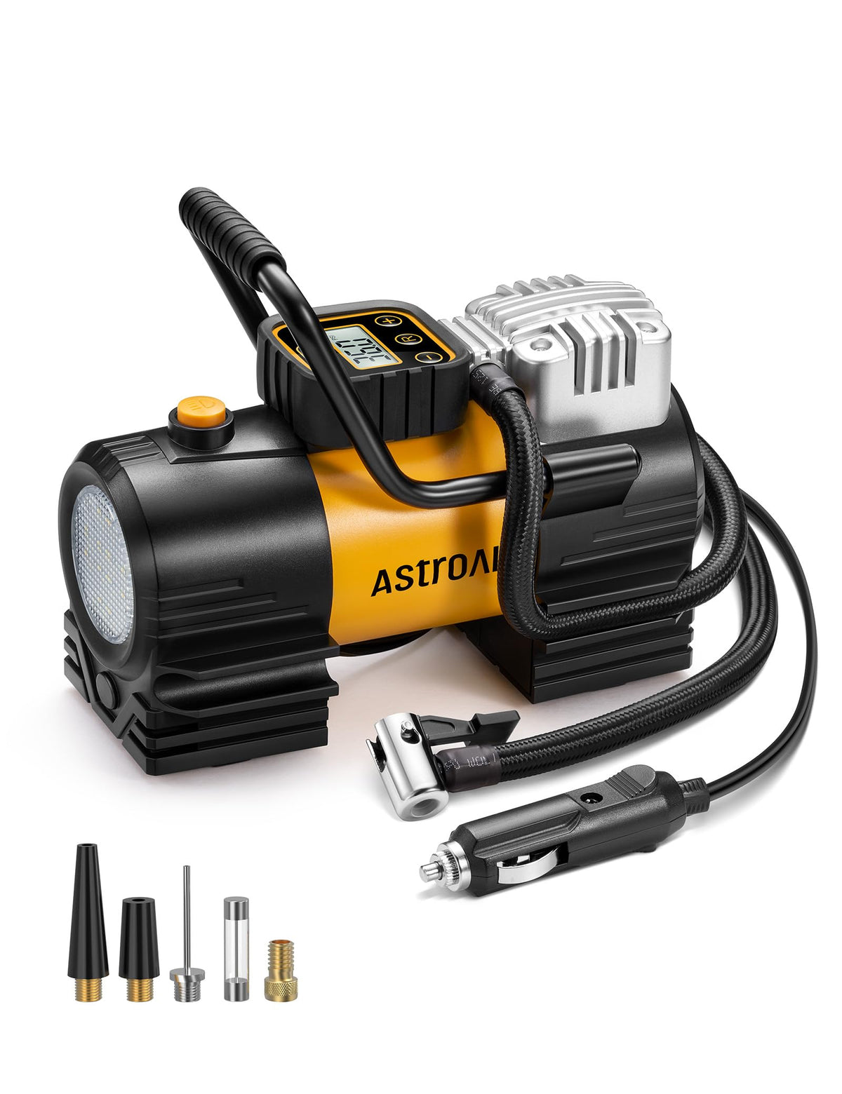 AstroAI Tire Inflator Portable Air Compressor (Up to 150 PSI) Tire Pump for Car 12V DC Digital Air Pump with 12 LEDs Super Bright Light for Bicycle