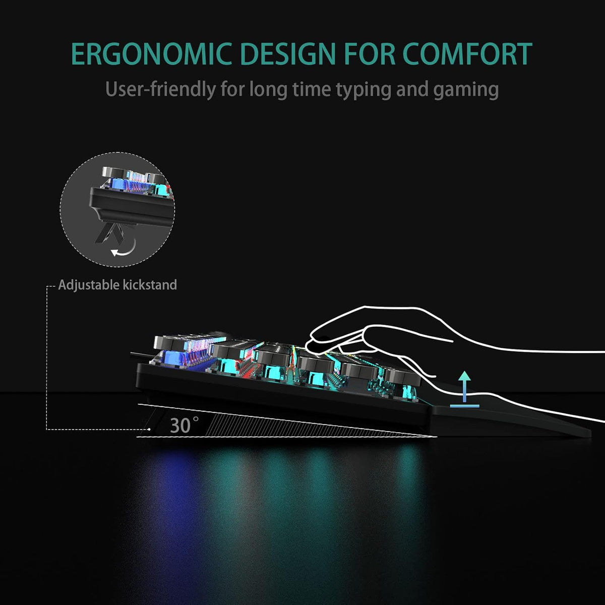 AULA F2088 Typewriter Style Mechanical Gaming Keyboard Wired, Blue Switches, Rainbow LED Backlit, Removable Wrist Rest, Media Control Knob